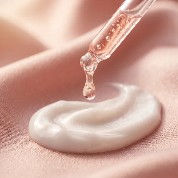 Gota do sérum caindo sobre a textura do creme